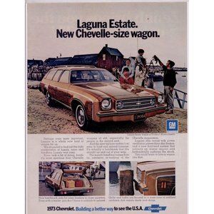 1973 CHEVROLET LAGUNA ESTATE PRINT AD, ZENITH TV